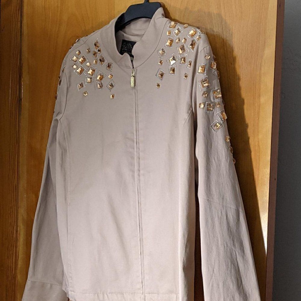 Bob Mackie Wearable Art Women's Jeweled Embellished Cotton Blend Jacket …